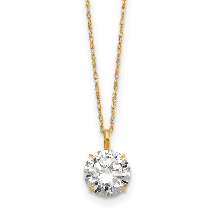 14k Polished 8mm CZ Solitaire 18in Necklace-SF3299-18