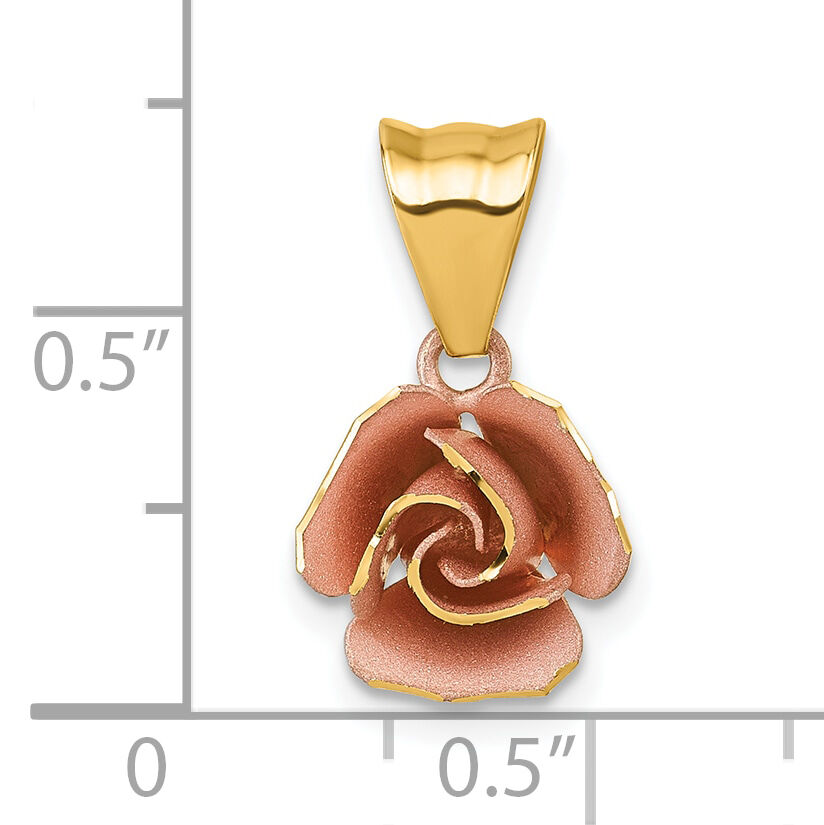 14k w/ Rose Plating Brushed Rose Flower Pendant-SF3303R