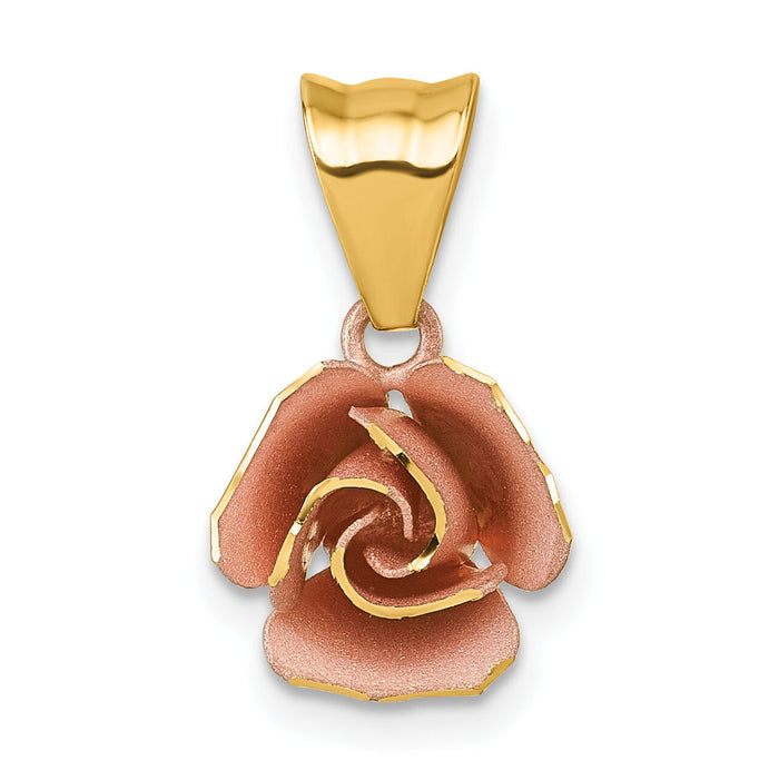 14k w/ Rose Plating Brushed Rose Flower Pendant-SF3303R