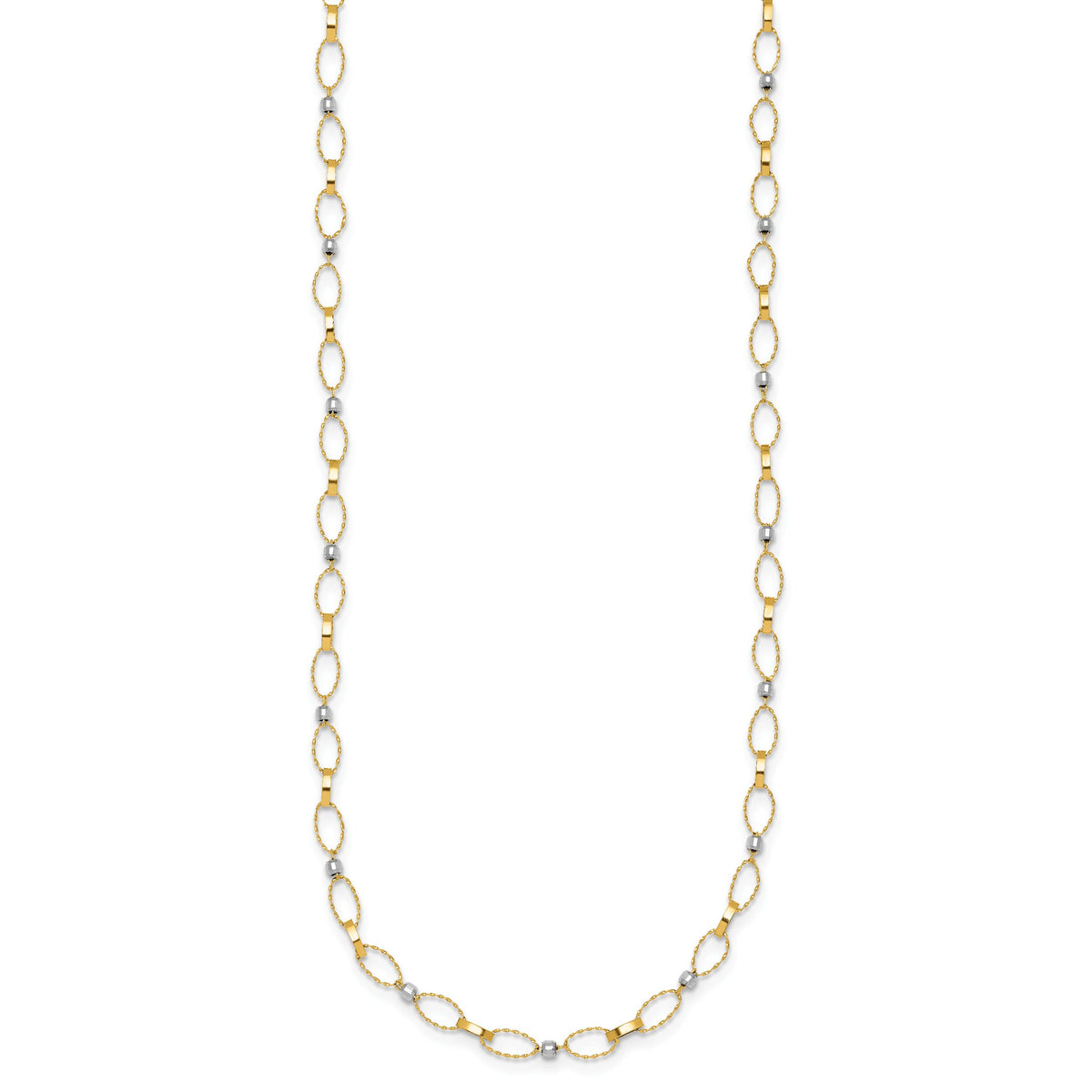 14k Two-tone Polished and Diamond-cut Fancy Open Link 18in Necklace-SF3304-18
