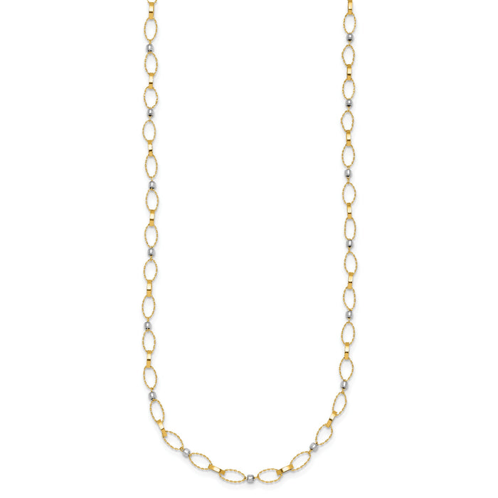 14k Two-tone Polished and Diamond-cut Fancy Open Link 18in Necklace-SF3304-18