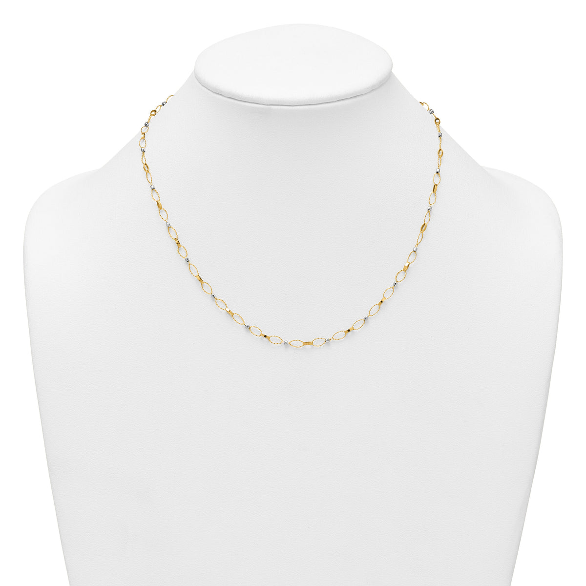 14k Two-tone Polished and Diamond-cut Fancy Open Link 18in Necklace-SF3304-18