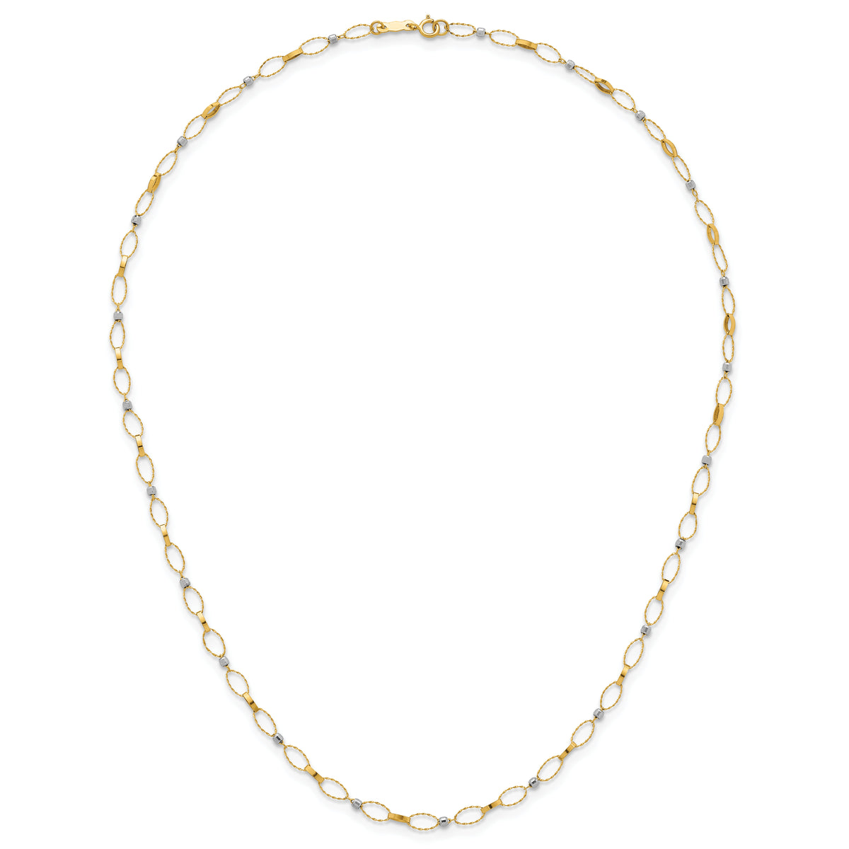 14k Two-tone Polished and Diamond-cut Fancy Open Link 18in Necklace-SF3304-18