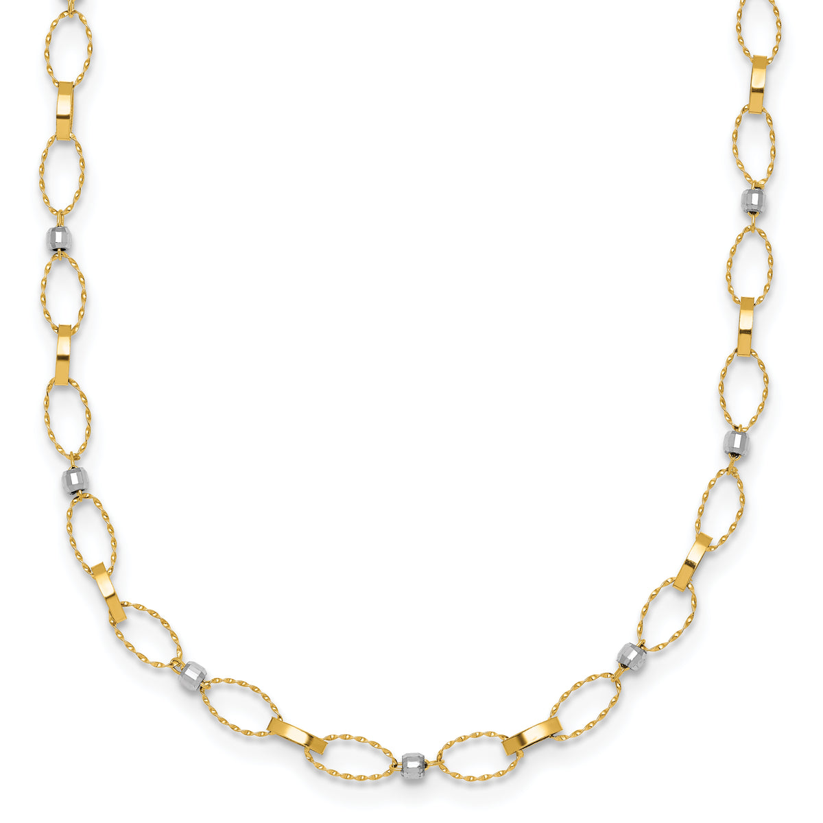 14k Two-tone Polished and Diamond-cut Fancy Open Link 18in Necklace-SF3304-18