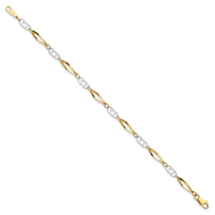 14k Two-Tone 7in Polished Fancy Link Bracelet-SF552-7