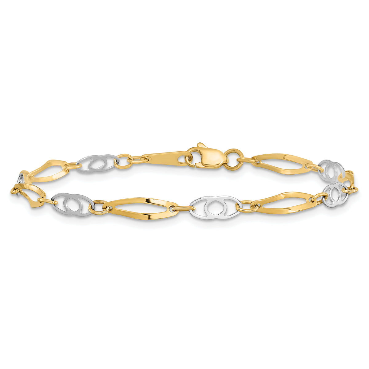 14k Two-Tone 7in Polished Fancy Link Bracelet-SF552-7