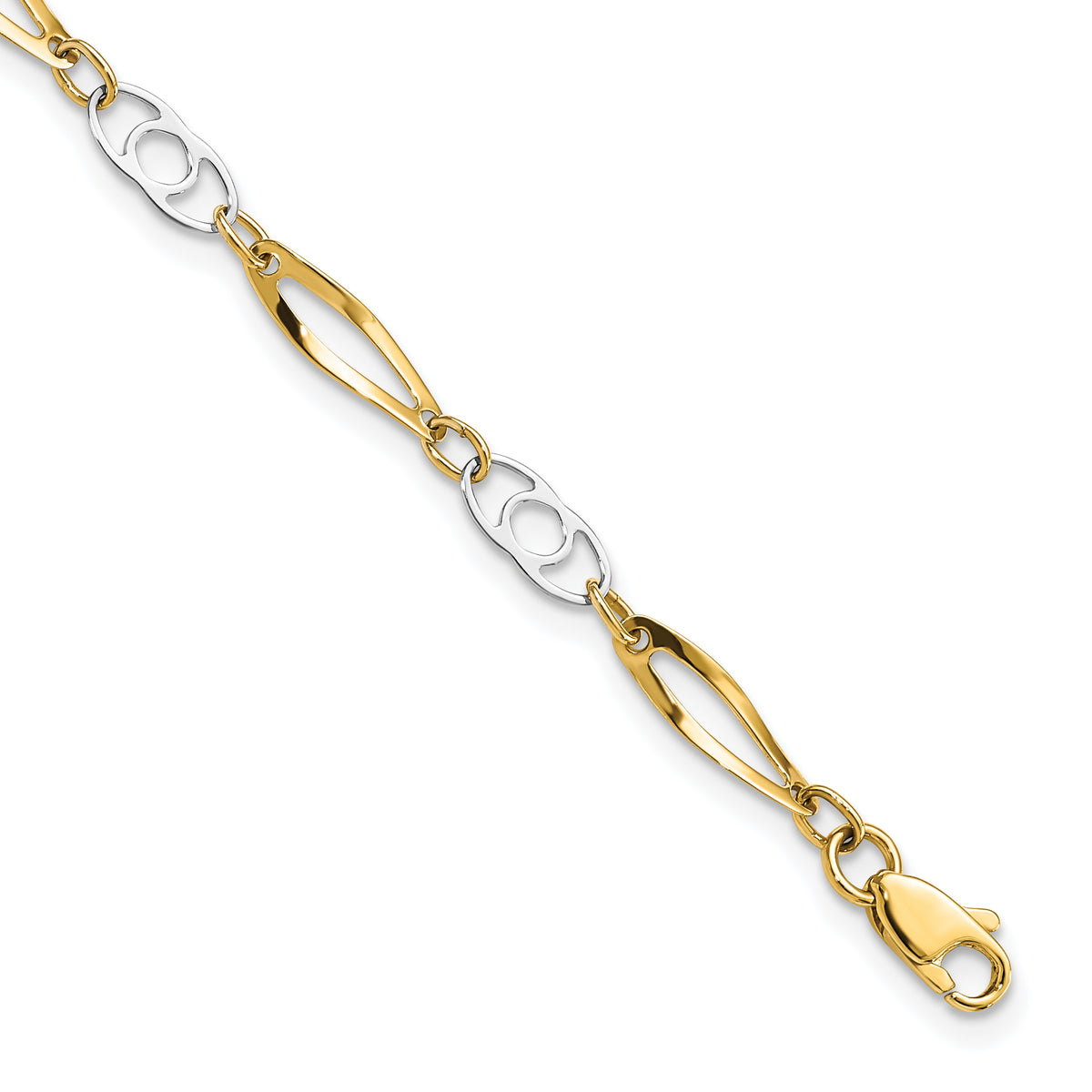 14k Two-Tone 7in Polished Fancy Link Bracelet-SF552-7