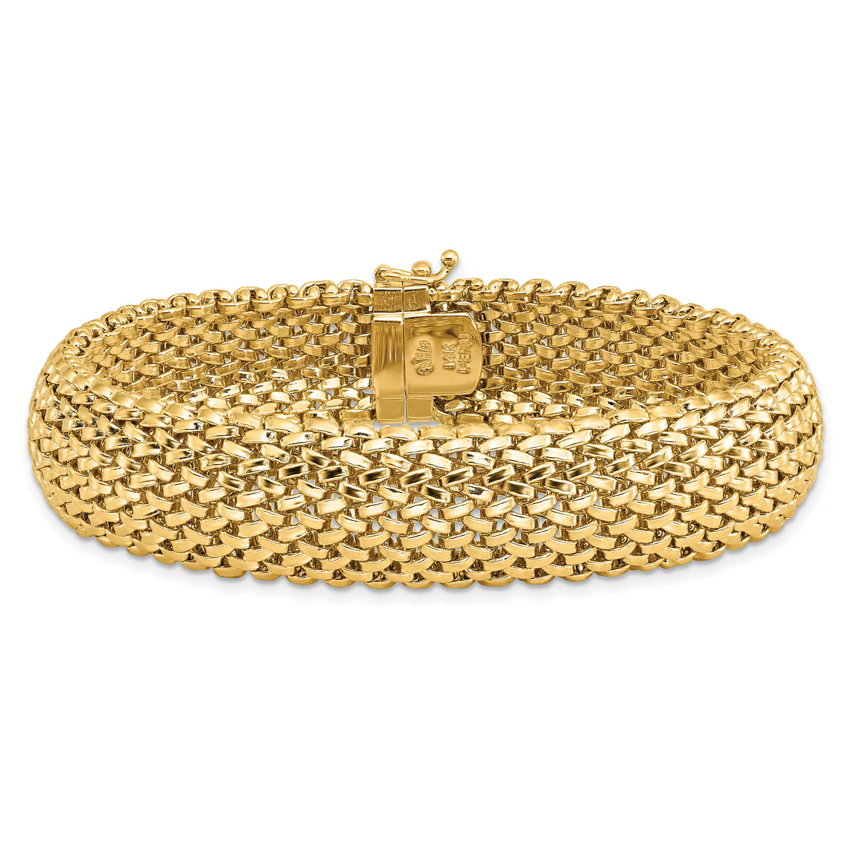 14k 7.25in 13.75mm Polished Mesh Bracelet-SF598-7.25