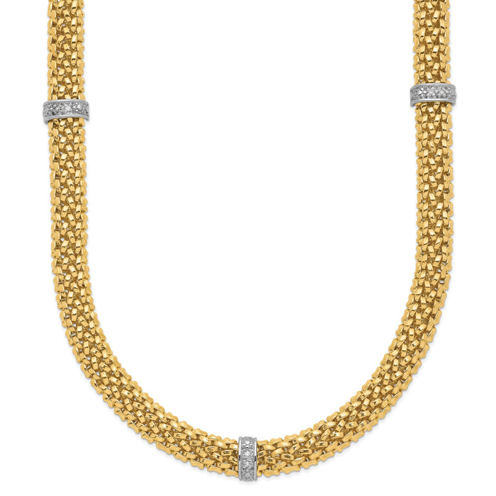 14k Two-Tone 17in .05ct Completed Polished Diamond & Mesh Necklace-SF607-17