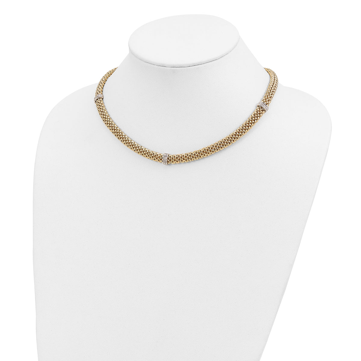 14k Two-Tone 17in .05ct Completed Polished Diamond & Mesh Necklace-SF607-17