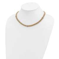 14k Two-Tone 17in .05ct Completed Polished Diamond & Mesh Necklace-SF607-17