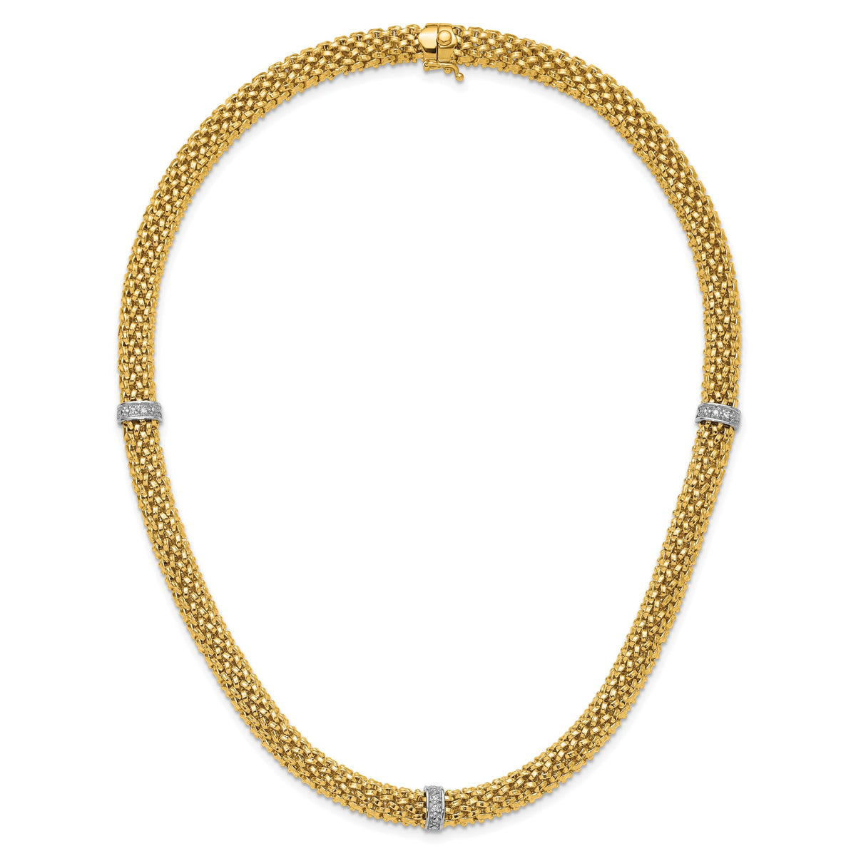 14k Two-Tone 17in .05ct Completed Polished Diamond & Mesh Necklace-SF607-17