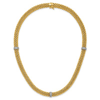 14k Two-Tone 17in .05ct Completed Polished Diamond & Mesh Necklace-SF607-17