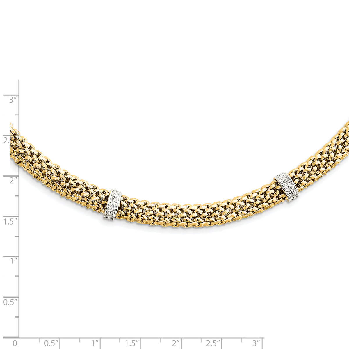 14k Two-Tone 17in .05ct Completed Polished Diamond & Mesh Necklace-SF607-17