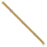 14k Two-Tone 7.25in .05ct Completed Polished Diamond & Mesh Bracelet-SF607-7.25