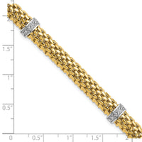 14k Two-Tone 7.25in .05ct Completed Polished Diamond & Mesh Bracelet-SF607-7.25