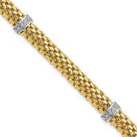 14k Two-Tone 7.25in .05ct Completed Polished Diamond & Mesh Bracelet-SF607-7.25