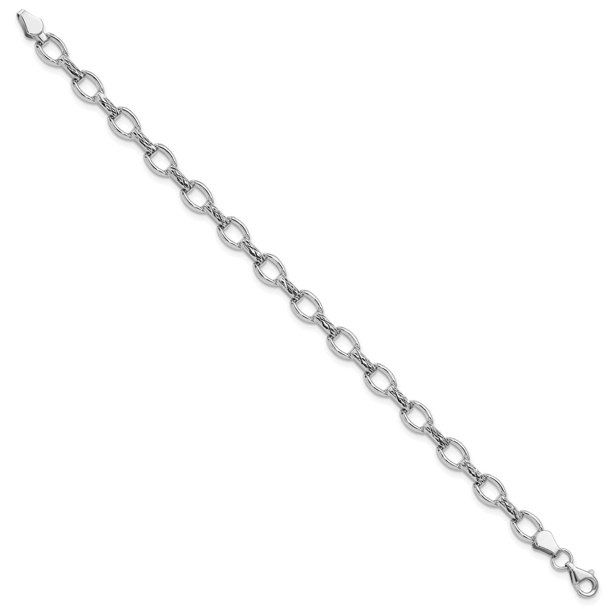 14k White Gold 7in Diamond-cut Polished Fancy Bracelet-SF703-7