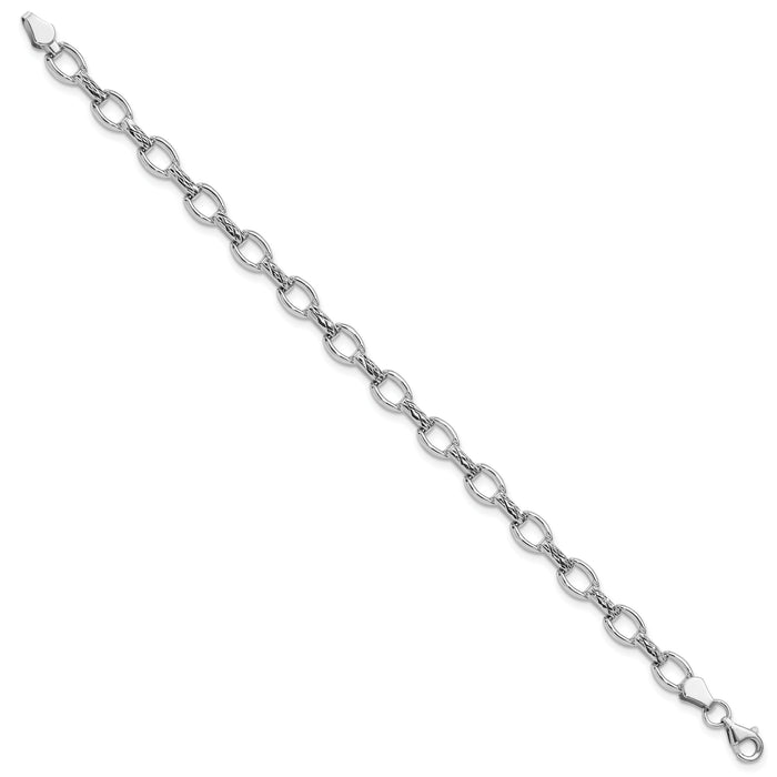 14k White Gold 7in Diamond-cut Polished Fancy Bracelet-SF703-7