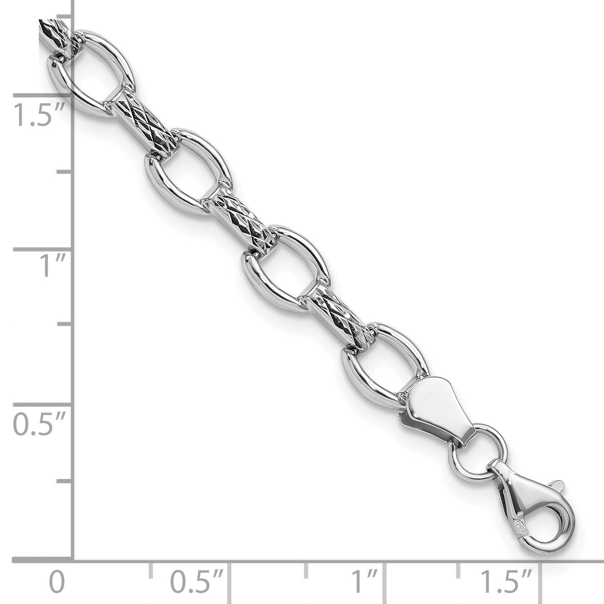 14k White Gold 7in Diamond-cut Polished Fancy Bracelet-SF703-7