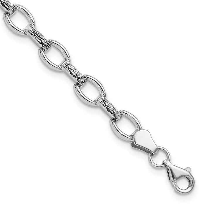 14k White Gold 7in Diamond-cut Polished Fancy Bracelet-SF703-7