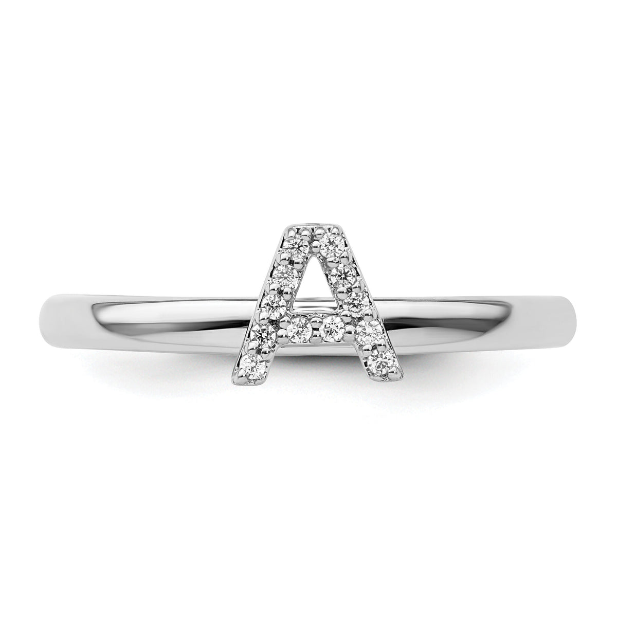 14K White Gold Stackable Diamond Initial A Ring-SK2112AW