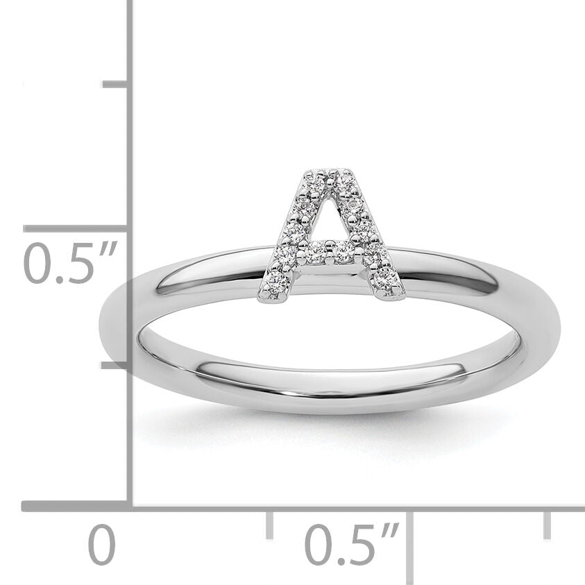 14K White Gold Stackable Diamond Initial A Ring-SK2112AW