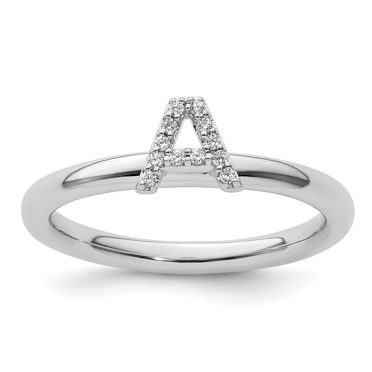 14K White Gold Stackable Diamond Initial A Ring-SK2112AW