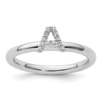 14K White Gold Stackable Diamond Initial A Ring-SK2112AW