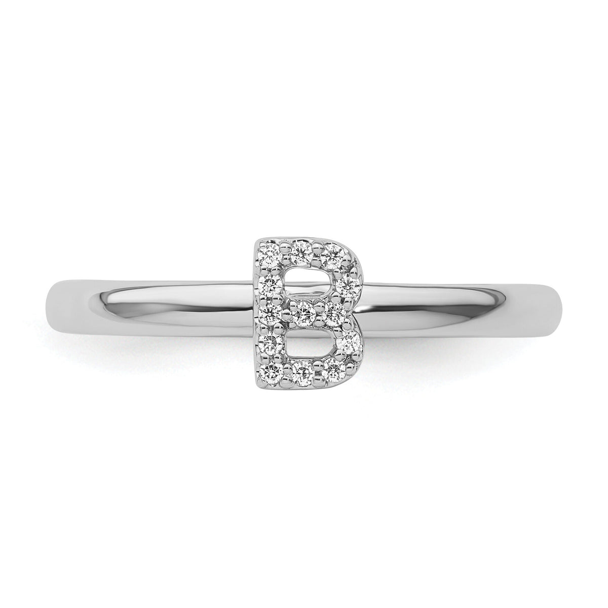 14K White Gold Stackable Diamond Initial B Ring-SK2112BW