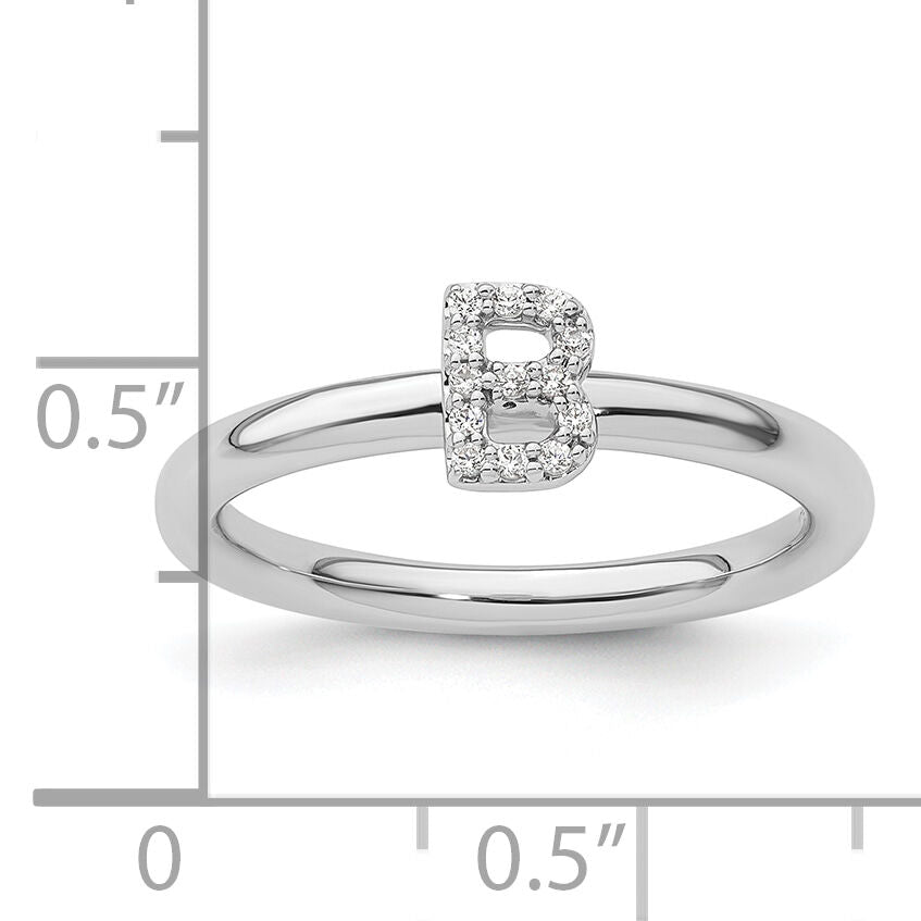 14K White Gold Stackable Diamond Initial B Ring-SK2112BW