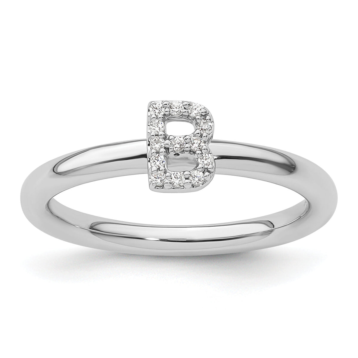 14K White Gold Stackable Diamond Initial B Ring-SK2112BW
