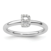 14K White Gold Stackable Diamond Initial B Ring-SK2112BW