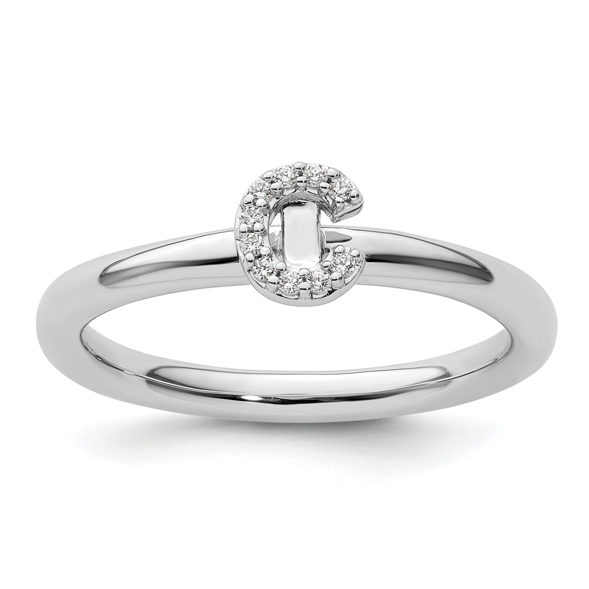 14K White Gold Stackable Diamond Initial C Ring-SK2112CW