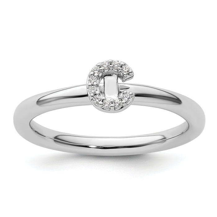 14K White Gold Stackable Diamond Initial C Ring-SK2112CW