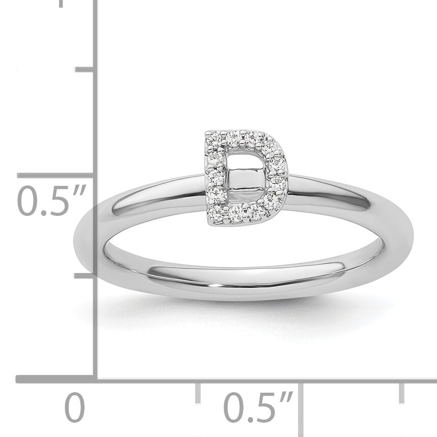 14K White Gold Stackable Diamond Initial D Ring-SK2112DW