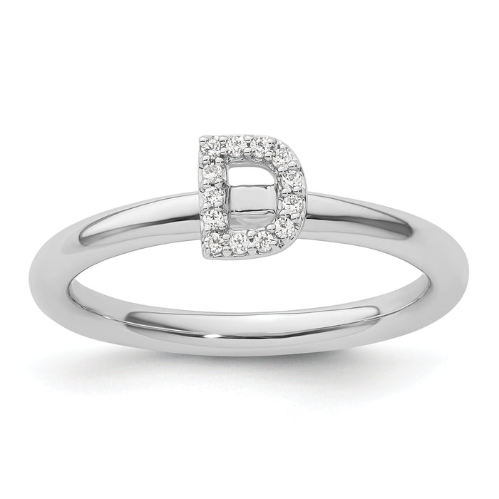 14K White Gold Stackable Diamond Initial D Ring-SK2112DW