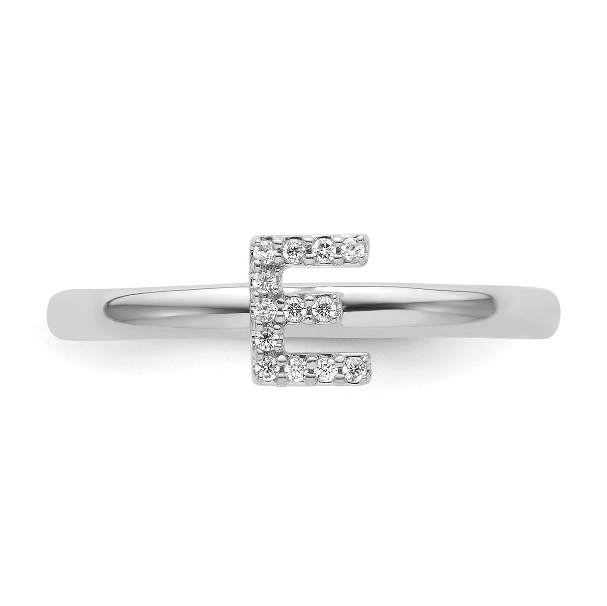 14K White Gold Stackable Diamond Initial E Ring-SK2112EW