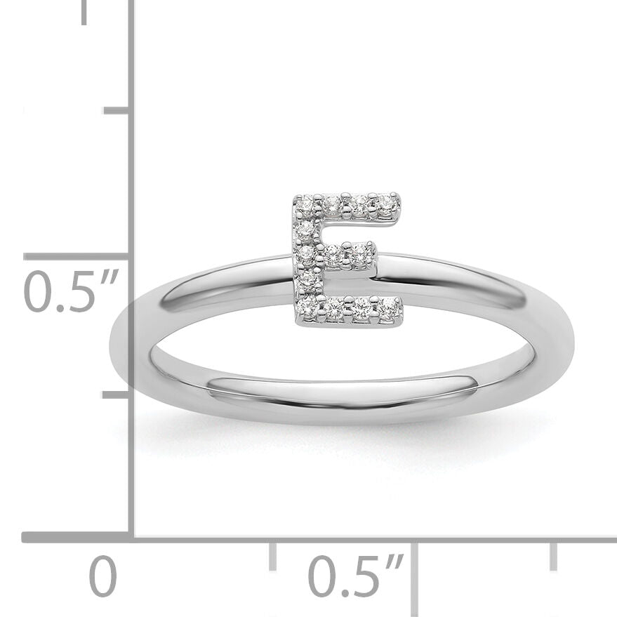 14K White Gold Stackable Diamond Initial E Ring-SK2112EW
