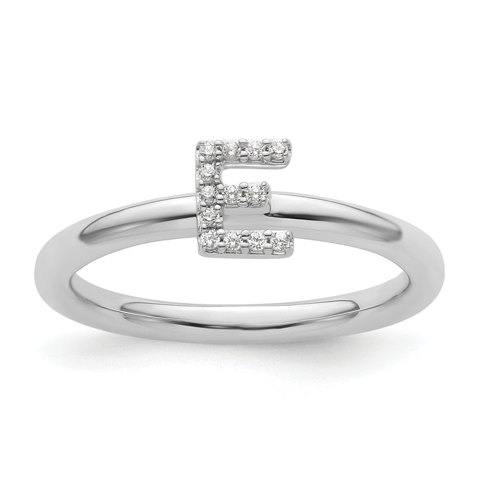 14K White Gold Stackable Diamond Initial E Ring-SK2112EW