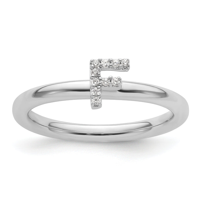 14K White Gold Stackable Diamond Initial F Ring-SK2112FW