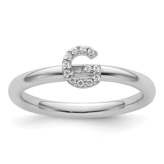 14K White Gold Stackable Diamond Initial G Ring-SK2112GW