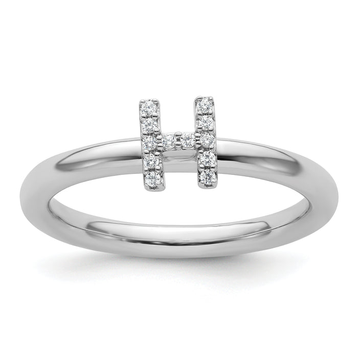 14K White Gold Stackable Diamond Initial H Ring-SK2112HW