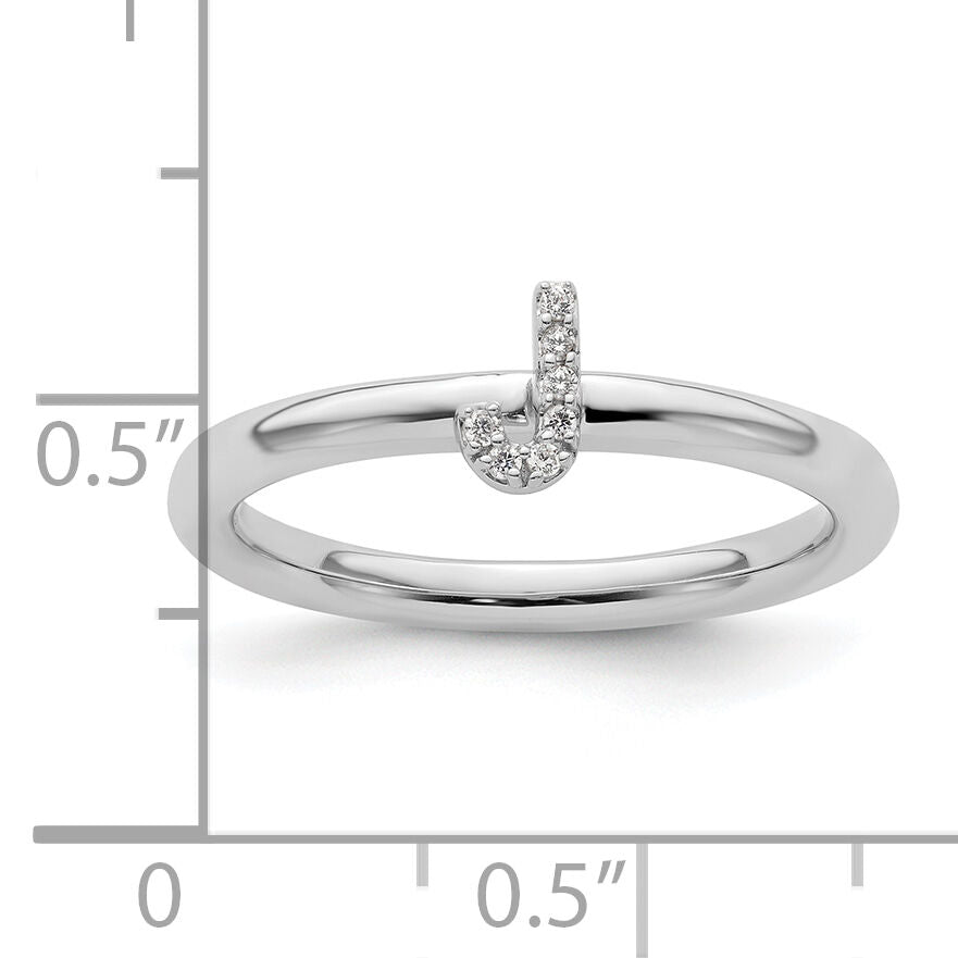 14K White Gold Stackable Diamond Initial J Ring-SK2112JW