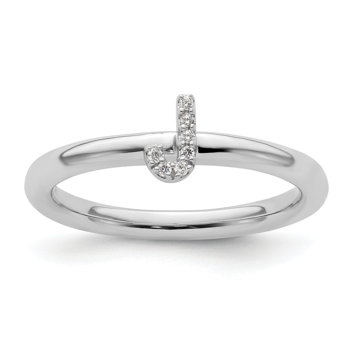 14K White Gold Stackable Diamond Initial J Ring-SK2112JW