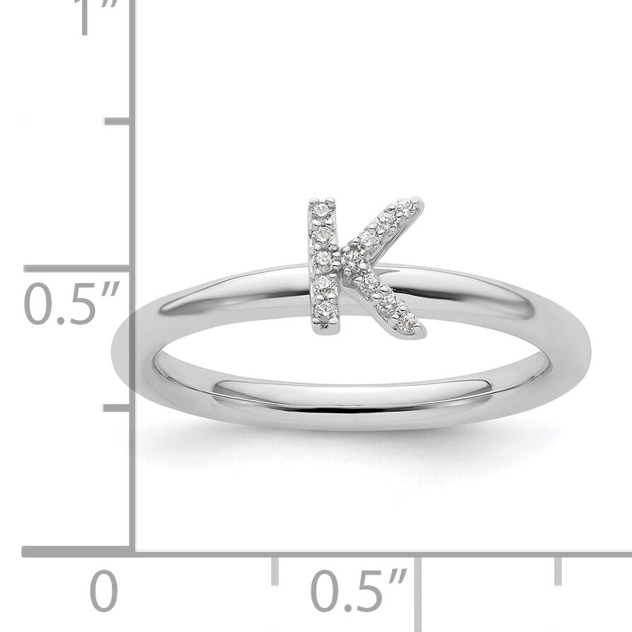 14K White Gold Stackable Diamond Initial K Ring-SK2112KW