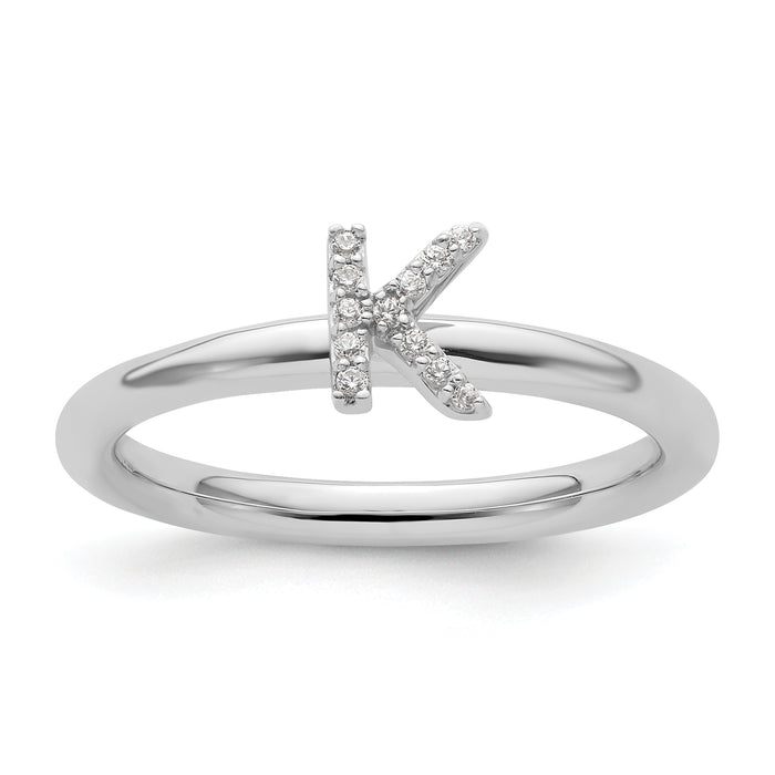 14K White Gold Stackable Diamond Initial K Ring-SK2112KW