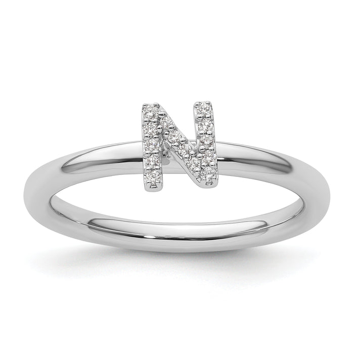 14K White Gold Stackable Diamond Initial N Ring-SK2112NW