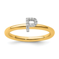 14K Stackable Diamond Initial P Ring-SK2112PY