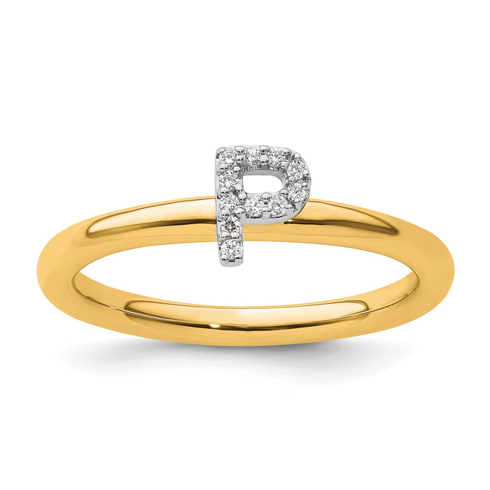14K Stackable Diamond Initial P Ring-SK2112PY